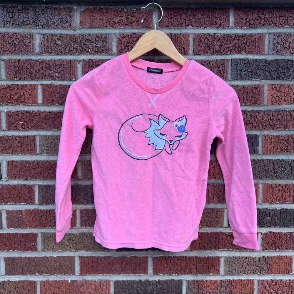 Cuddl Duds Pink Fleece Fox Front Long Sleeve Top